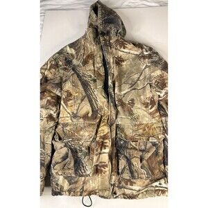 Cabelas Realtree Xtra Camo Hooded Jacket Men's SZ L Quilted Lined Zip Up